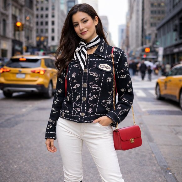 Michael Simon Sweaters - Rare New York Vintage Michael Simon Car Themed Black Jacket Sz P/M